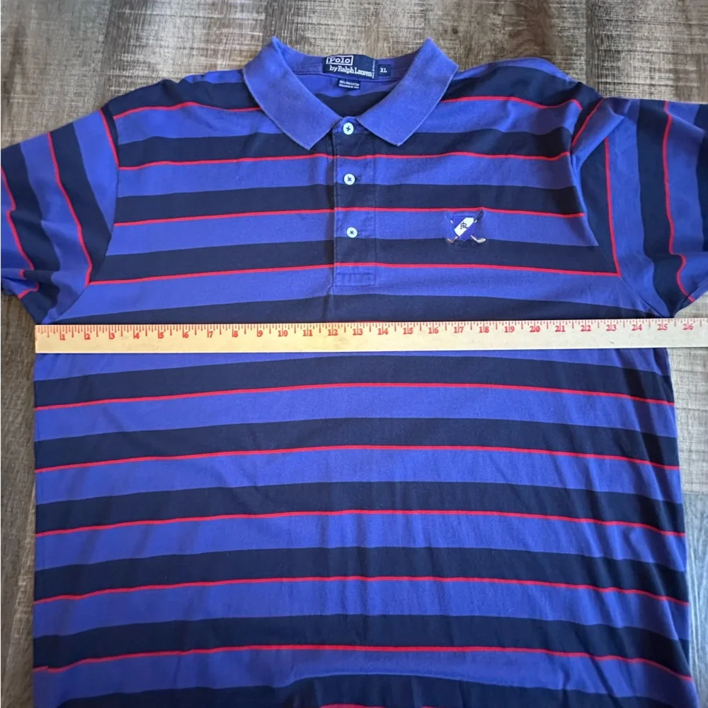 Polo Ralph Lauren Polo Men’s XL Blue striped polo‎ shirt with Golf Club Crest